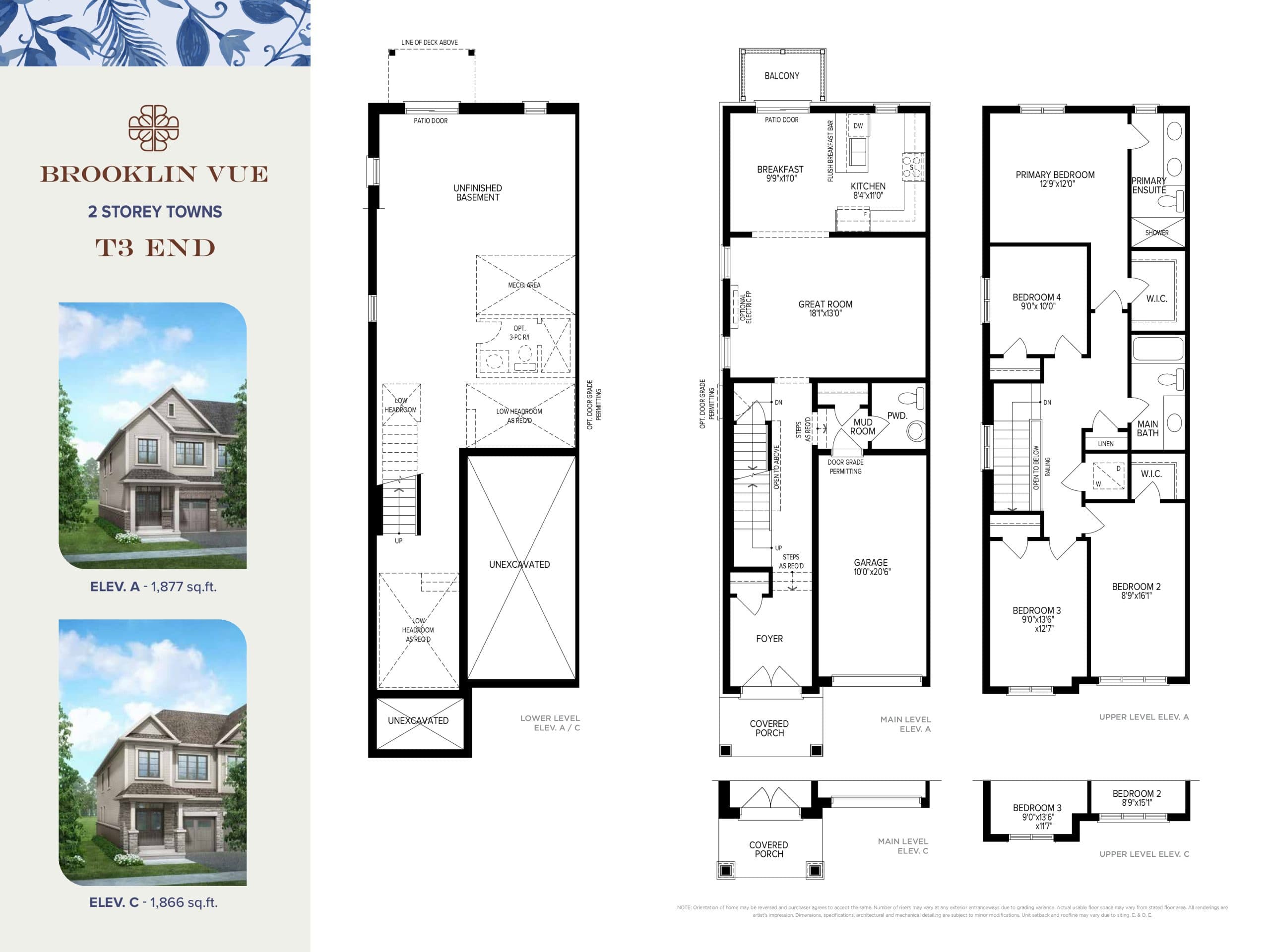 T3 End Floor Plan at Brooklin Vue Towns - 1877 sq.ft
