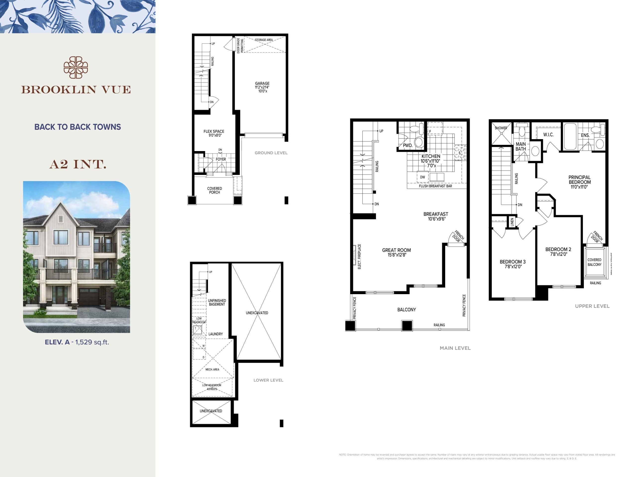 A2 Int. Floor Plan at Brooklin Vue Towns - 1529 sq.ft