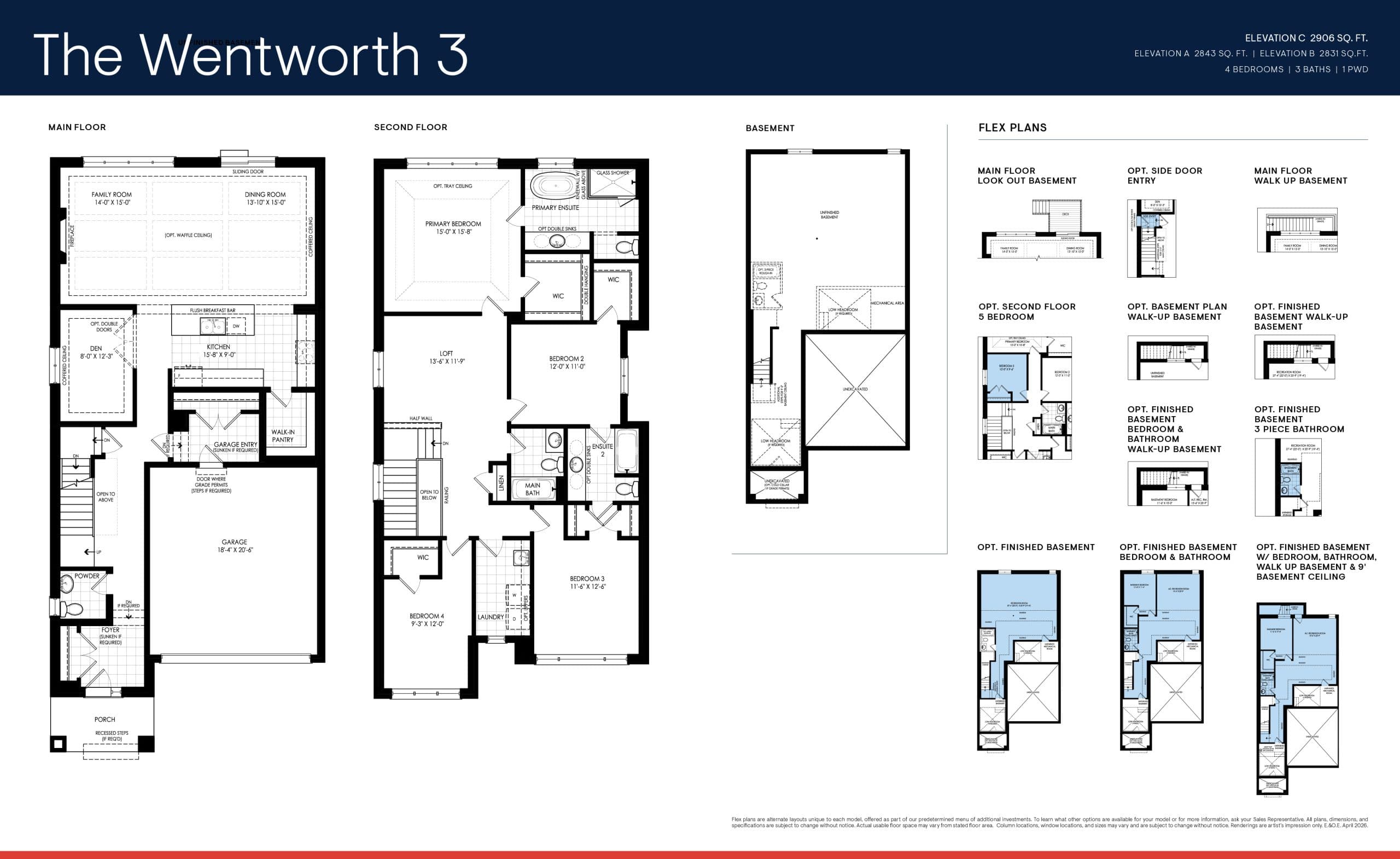 The Wentworth 3 Floor Plan at The Heights of Harmony East - 2843 sq.ft