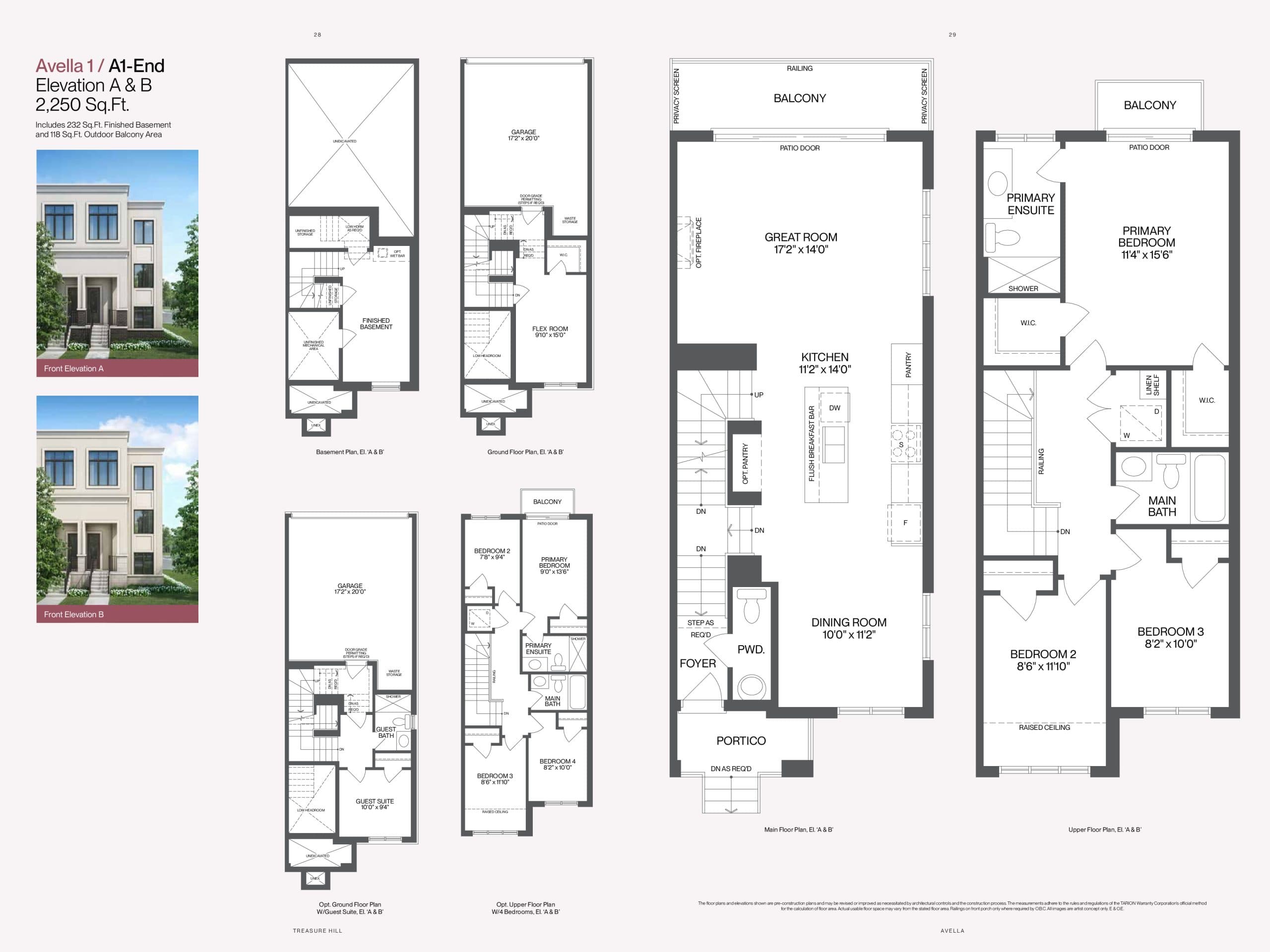 Avella 1 / A1-End Floor Plan at Avella by Treasure Hill Homes - 2250 sq.ft