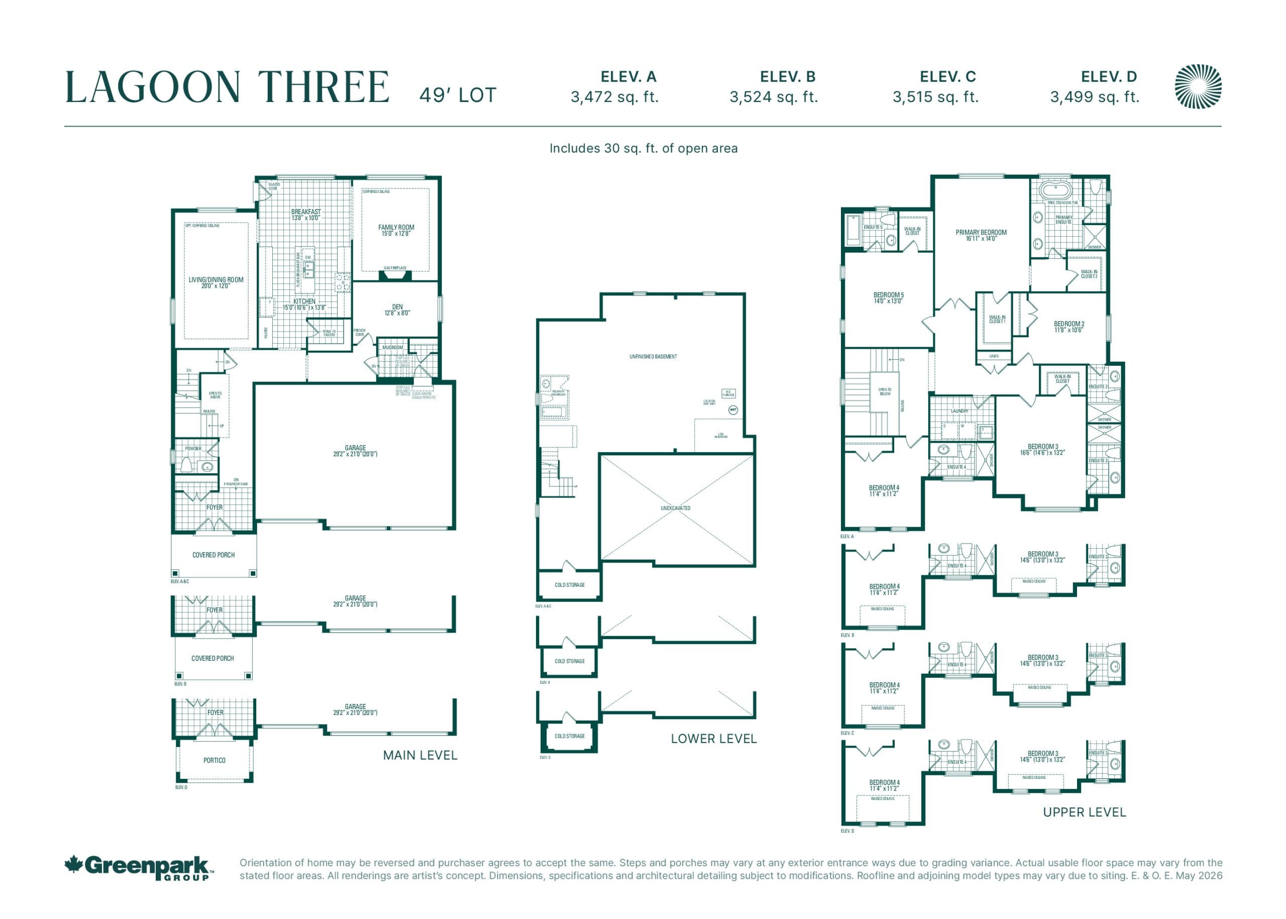 Lagoon Three Floor Plan at Georgina View Homes by Greenpark Group - 3472 sq.ft