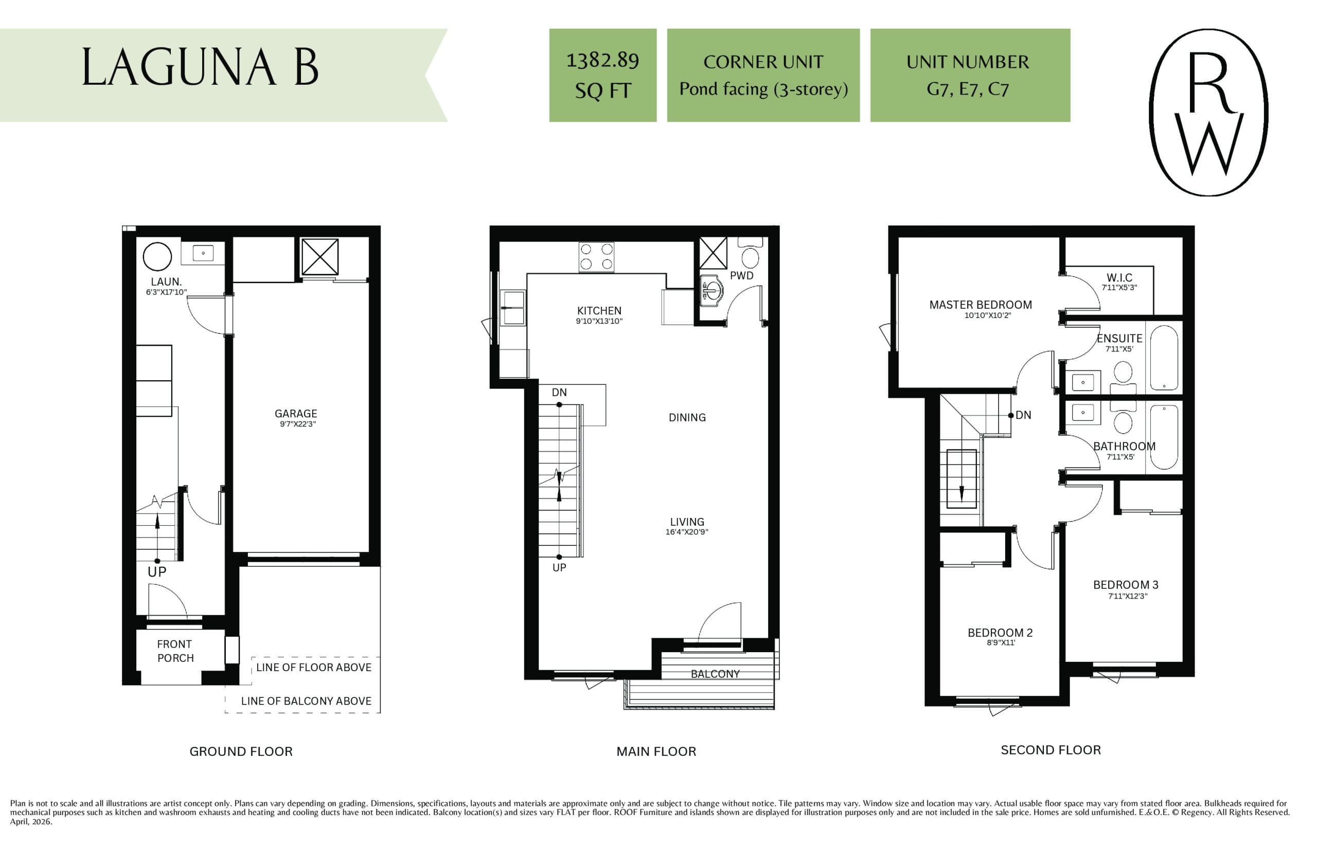 Laguna B Floor Plan at Rolling Woods Towns - 1383 sq.ft