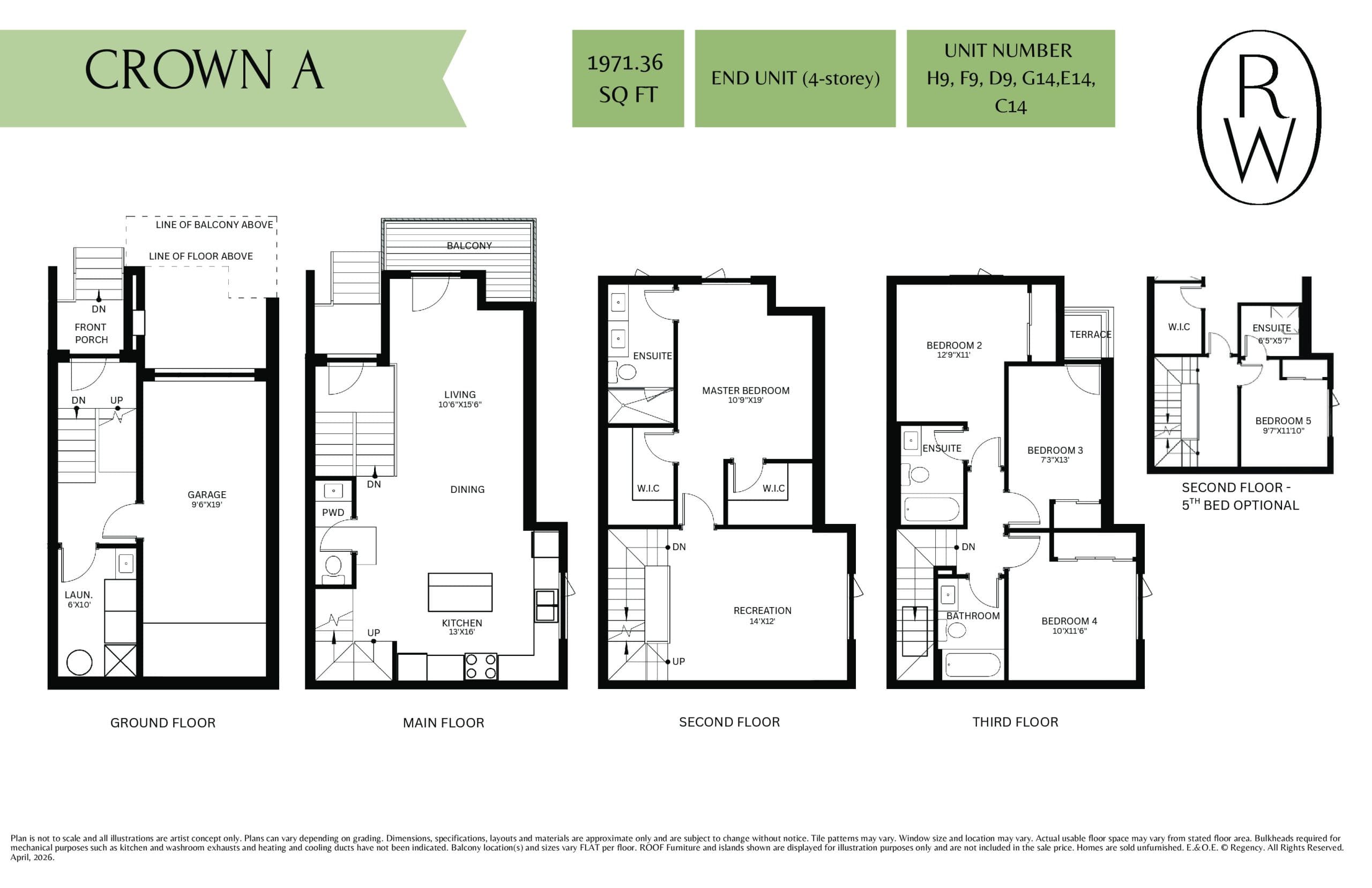 Crown A Floor Plan at Rolling Woods Towns - 1971 sq.ft