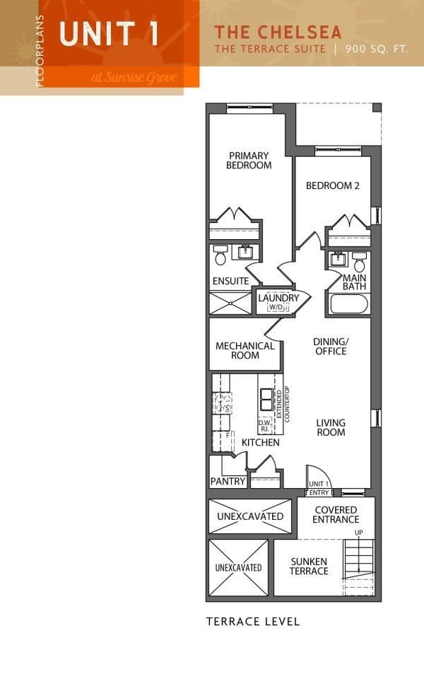 The Chelsea Floor Plan at Sunrise Grove Towns - 900 sq.ft